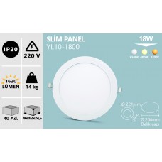 18W SIVA ALTI YUVARLAK SLIM LED PANEL BEYAZ GÜNIŞIĞI ILIK BEYAZ